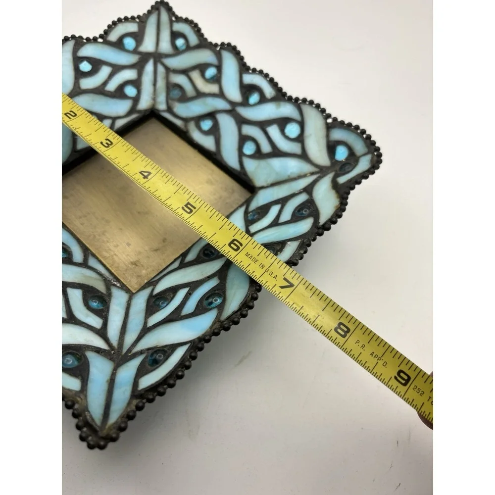 Party Lite Spring Water Blue Stained Glass Pillar Candle Holder Square Mosaic